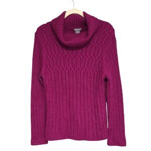 Ann Taylor Womens Sz XL Purple Wool Blend Cable Knit Ribbed Cowl Neck Sweater
